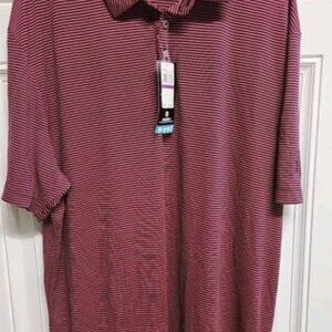 PGATour Golf Shirt Striped Navy/Salmon Motionflux Size XXL NWT (A1)